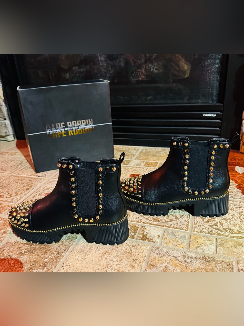 Cape Robbin Black Ankle Boots with Gold Studs - Picture 4 of 8